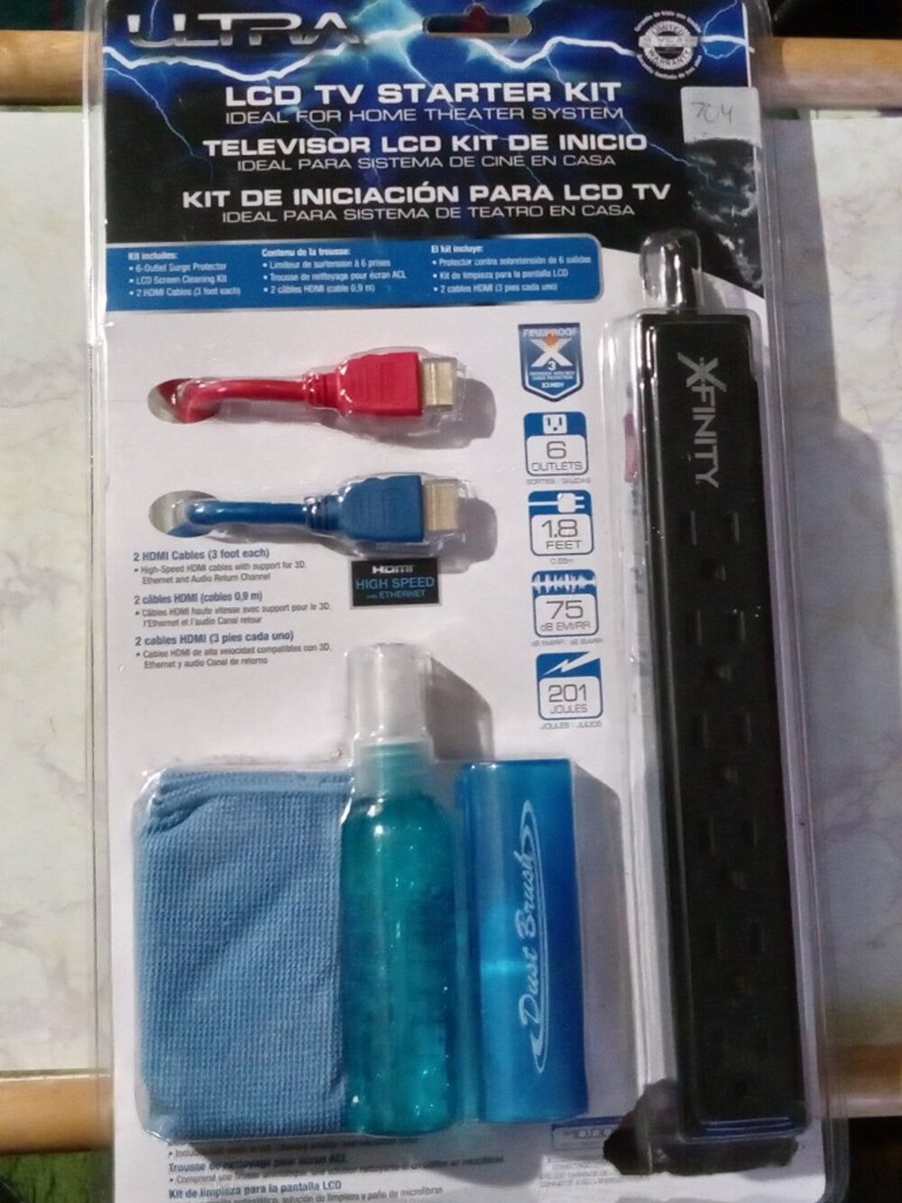 TV Bundle 2 HDMI + Screen Cleaner + Power Strip Ultra LCD TV Starter Kit